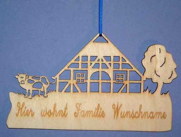 Türschild Bauernhaus Holz natur mit Wunschnamen Gravur