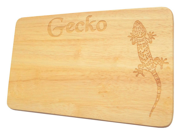Frühstücksbrett Gecko Gravur Wunschname Massivholz